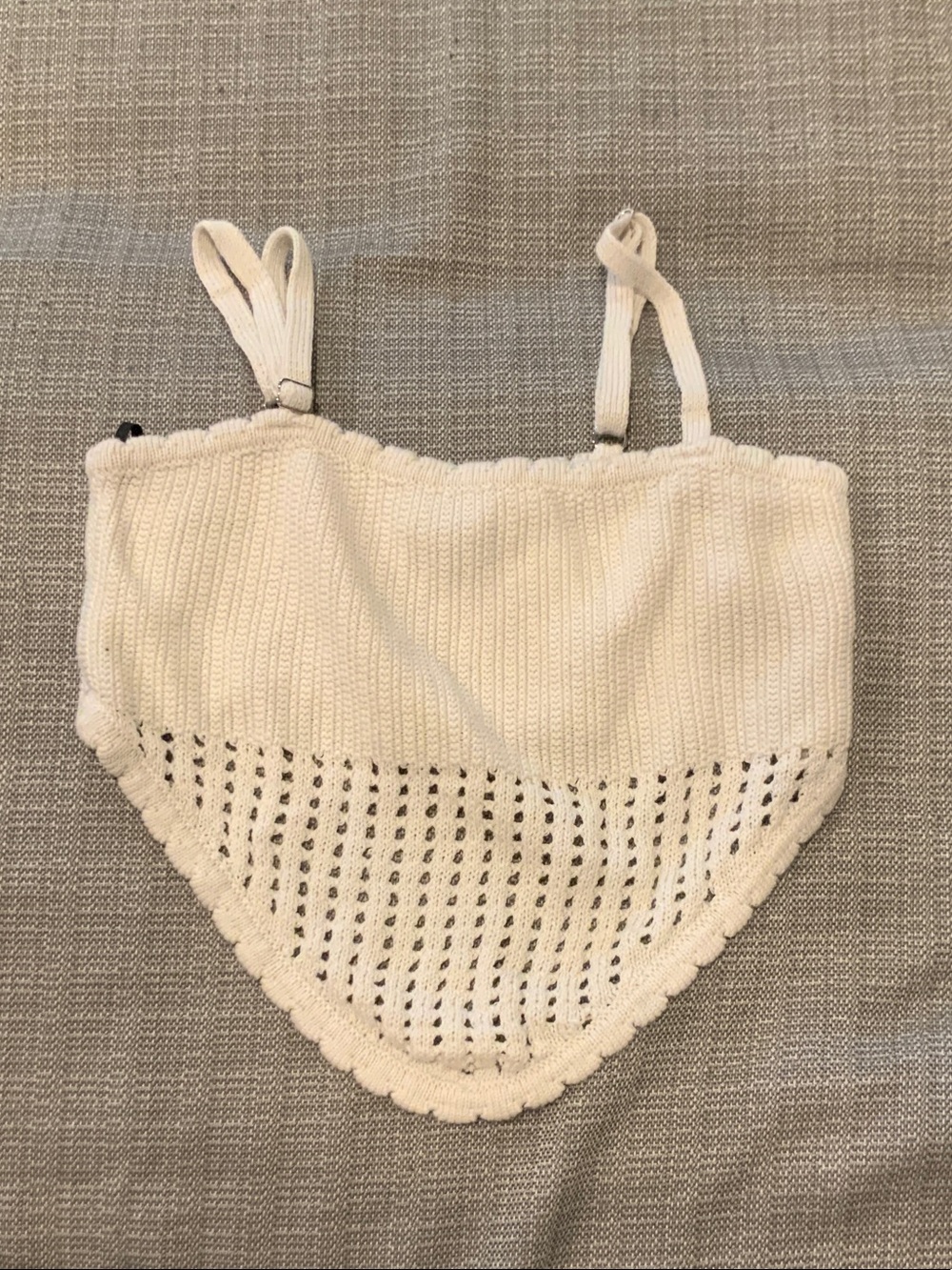 Forever 21 Cream Knit Crochet-Trim Handkerchief Hem Crop Top